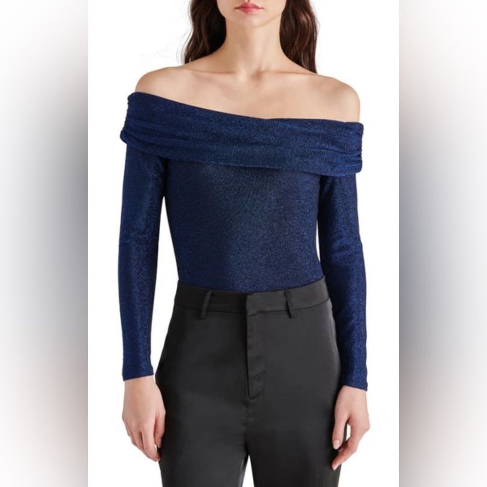 Steve Madden Blue Off-Shoulder Bodysuit in Federal Blue